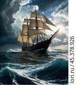 Sailboat in a storm 3. Стоковое AI-изображение, AI-художник Сергей Аркадиец / Фотобанк Лори
