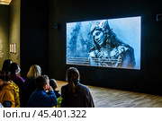 Певица Н.И.Забела-Врубель в видеоряде из театральных миниатюр М.Врубеля и архивных фотографий. Новая Третьяковская галерея. Москва. (2022 год). Редакционное фото, фотограф Владимир Устенко / Фотобанк Лори