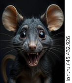 Portrait of a mouse with its mouth open. Стоковое AI-изображение, AI-художник RamA / Фотобанк Лори
