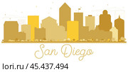 San Diego California USA City Skyline Golden Silhouette. Стоковая иллюстрация, иллюстратор Игорь Сорокин / Фотобанк Лори