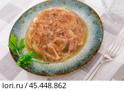 Bowl of homemade pork aspic, meat jelly. Стоковое фото, фотограф Яков Филимонов / Фотобанк Лори