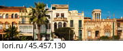 Street view of Catalan city of Vilassar de Mar on sunny day. Стоковое фото, фотограф Яков Филимонов / Фотобанк Лори