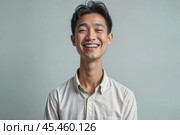 Cheerful Asian man with a very long neck. Стоковое AI-изображение, AI-художник Дмитрий Киселёв / Фотобанк Лори