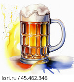 A glass mug with beer. alcoholic, intoxicating drink. artificial intelligence generator, AI, watercolor image of a neural network. background for the design. Стоковое AI-изображение, AI-художник Алёна Мостович / Фотобанк Лори