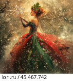 A fairy in a Christmas winter costume. Christmas Fairy illustration. Стоковое AI-изображение, AI-художник Ирина Ручушкина / Фотобанк Лори
