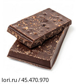 Two bars of dark chocolate with cocoa nibs on white background. Стоковое AI-изображение, AI-художник Иван Рябоконь / Фотобанк Лори