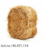 Hay bale standing up isolated on white background. Стоковое AI-изображение, AI-художник Иван Рябоконь / Фотобанк Лори
