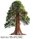 Giant sequoia tree standing tall with lush green foliage. Стоковое AI-изображение, AI-художник Иван Рябоконь / Фотобанк Лори