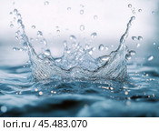 A microcosm captured in detail: the explosion from a falling water drop, shown in incredible resolution. Стоковое AI-изображение, AI-художник Ярославский Максим / Фотобанк Лори