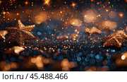 Gold flying stars confetti magic Christmas frame, premium sparkles stardust border background. Holiday party decor, Christmas stars background, flying gold sparkles confetti on white. Стоковое AI-изображение, AI-художник Ирина Михайличенко / Фотобанк Лори