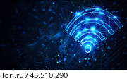 Символ Вай Фай (Wi-FI) на синем фоне. Стоковое AI-изображение, AI-художник Александр Жуков / Фотобанк Лори