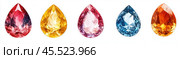 A collection of vibrant, brightly colored gemstones, seemingly floating against a pure white background. Стоковое AI-изображение, AI-художник Ярославский Максим / Фотобанк Лори