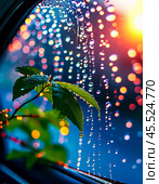 Raindrops cling to the surface of car glass, distorting a vibrant cityscape at evening, where colorful lights from traffic and buildings merge into a beautiful display. Generative AI. Стоковое AI-изображение, AI-художник Юлия Петровская / Фотобанк Лори
