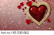 A banner for Valentine's Day. A red heart and roses with festive lights in the form of a side in the background. A mock-up of an invitation card for a Valentine's Day party, a place to copy. Стоковое AI-изображение, AI-художник Photojuli / Фотобанк Лори