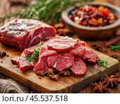 Every year on November 27th, Dried Meat Day is celebrated. The holiday is dedicated to homemade dried meat and simple recipes, the best from generation to generation. Стоковое AI-изображение, AI-художник Сергей Елизарьев / Фотобанк Лори
