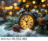 The clock is counting down the first moments of the New Year. New Year's card. Стоковое фото, фотограф Сергей Елизарьев / Фотобанк Лори