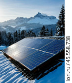 Solar monocrystalline battery on the roof of a private house in the countryside. Use of solar energy. Стоковое AI-изображение, AI-художник Сергей Елизарьев / Фотобанк Лори