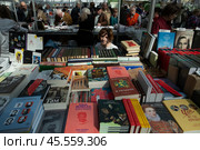06.04.2023, Москва. Международная ярмарка интеллектуальной литературы «non/fictioNвесна» в Гостином дворе. Женщина за прилавком с книгами. Редакционное фото, фотограф Дмитрий Киселёв / Фотобанк Лори