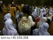 30. 06. 2023, Московская область, посёлок Шувое. Шувойско-Губинския крестный ход с Чудотворной иконой. Люди выстроились в очередь для целования иконы. Редакционное фото, фотограф Дмитрий Киселёв / Фотобанк Лори