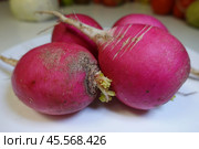 Фотография розового редиса, красной редьки на тарелке. Photo of pink radish, red radish on a plate. Стоковое фото, фотограф Юрий Пуликов / Фотобанк Лори