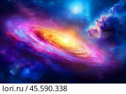 Спиралевидная галактика, космическое пространство. Стоковое AI-изображение, AI-художник Щеголева Ольга / Фотобанк Лори