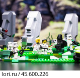 RUSSIA, April 17, 2018. Constructor Lego Star Wars. Squad of stormtroopers and Darth Vader on Easter Island. Редакционное фото, фотограф Андрей Аркуша / Фотобанк Лори