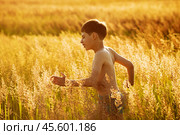 Happy boy running in a field. Стоковое фото, фотограф Дмитрий Киселёв / Фотобанк Лори