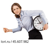 Sad girl runs with a clock. Стоковое фото, фотограф Дмитрий Киселёв / Фотобанк Лори