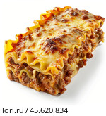 Delicious lasagna bolognese with melted cheese gratin, showing layers of pasta, meat sauce and bechamel. Стоковое AI-изображение, AI-художник Иван Рябоконь / Фотобанк Лори