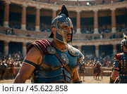 Gladiator in the arena in ancient Rome. Стоковое AI-изображение, AI-художник Александр Поташев / Фотобанк Лори