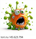 Cartoon virus character isolated on white background. Стоковое AI-изображение, AI-художник ArtVladZ / Фотобанк Лори