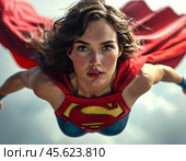 Супер героиня в полёте. Стоковое AI-изображение, AI-художник Zalil Sagadatov / Фотобанк Лори