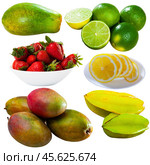 Collage with fruits on white background. Стоковое фото, фотограф Яков Филимонов / Фотобанк Лори