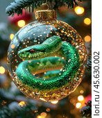 Snake, symbol of 2025 according to the eastern calendar, Christmas tree toy. The snake symbolizes wisdom, vitality, immortality and healing powers. Стоковое AI-изображение, AI-художник Сергей Елизарьев / Фотобанк Лори