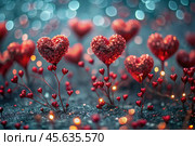The concept of Valentine's Day. A fantastic red heart as a background. A festive banner. Стоковое AI-изображение, AI-художник Photojuli / Фотобанк Лори