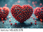 The concept of Valentine's Day. A fantastic red heart as a background. A festive banner. Стоковое AI-изображение, AI-художник Photojuli / Фотобанк Лори