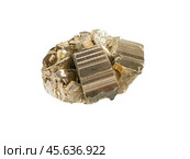 Golden pyrite mineral crystals isolated on white background. Стоковое фото, фотограф Константин Григорьев / Фотобанк Лори