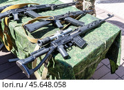 Various russian firearms, assault rifles. Different samples of russian small arms (2024 год). Редакционное фото, фотограф FotograFF / Фотобанк Лори