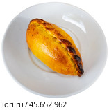 View of tasty empanada with cheese and jamon. Latin American traditional dish. Стоковое фото, фотограф Яков Филимонов / Фотобанк Лори