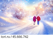 Чудесная прогулка в зимнем парке. Стоковое AI-изображение, AI-художник Щеголева Ольга / Фотобанк Лори