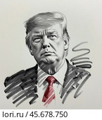 Портрет Дональда Трампа президента Соединенных Штатов Америки. Эскиз. Набросок. Иллюстрация. Portrait of Donald Trump, President of the United States of America. Sketch. Illustration. Редакционное AI-изображение, AI-художник Гер Олег / Фотобанк Лори