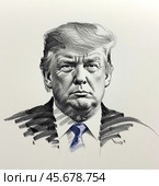 Портрет Дональда Трампа президента Соединенных Штатов Америки. Эскиз. Набросок. Иллюстрация. Portrait of Donald Trump, President of the United States of America. Sketch. Illustration. Редакционное AI-изображение, AI-художник Гер Олег / Фотобанк Лори