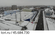 Стадион Родина в городе Кирове зимой - съемка с дрона в 2019 году. Редакционное видео, видеограф Владислав Самошкин / Фотобанк Лори