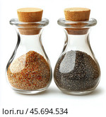 Unique glass containers for spices filled with colorful seasonings and herbs. Стоковое AI-изображение, AI-художник Юлия Гапеенко / Фотобанк Лори