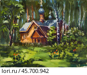 Сhurch in the forest. Oil painting on canvas by artist Inna Prityazhnyuk. Стоковая иллюстрация, иллюстратор Сергей Пристяжнюк (Serg Zastavkin) / Фотобанк Лори