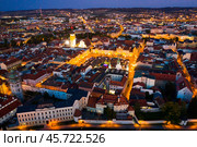 Night aerial view of historic centre of Ceske Budejovice. Czech Republic. Стоковое фото, фотограф Яков Филимонов / Фотобанк Лори