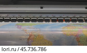 Modern Digital Large format UV printer. Printing production technologies. UV pinning is the process of applying a dose of low intensity ultraviolet light to a UV curable ink. Стоковое видео, видеограф Андрей Армягов / Фотобанк Лори