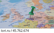 Belgium- Travel concept with green pushpin on the world map. The location point on the map points to Brussels the capital of the Belgium. Стоковое видео, видеограф Андрей Армягов / Фотобанк Лори