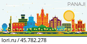 Panaji India City Skyline with Color Buildings and Blue Sky. Стоковая иллюстрация, иллюстратор Игорь Сорокин / Фотобанк Лори
