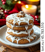 December 23rd is Pfeffernus Day. These are small German gingerbread cookies made from choux pastry with thick honey and covered with white icing. They are prepared especially for Christmas. Стоковое AI-изображение, AI-художник Сергей Елизарьев / Фотобанк Лори